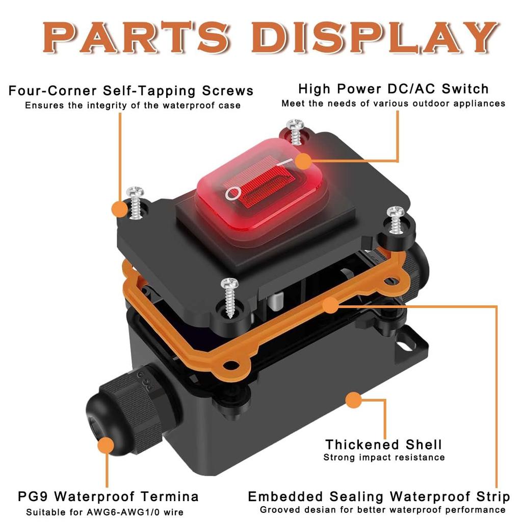 MKBKLLJY Inline Cord Switch IP66 Waterproof AC 16A 250V / AC 20A 125V Outdoor