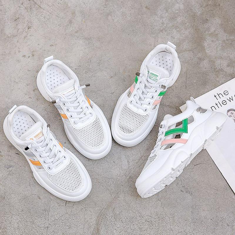 Prodyšná síťovina Malé bílé boty Dámské Letní Tenké Dírkované Sportovní Ležérní Boty Sandály