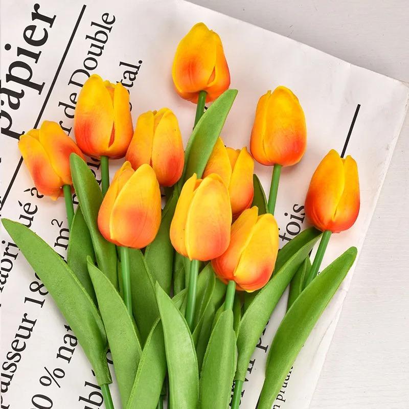 10Pcs Artificial Flower Realistic Touch Tulip Scrapbooking Vase Home Decor Wedding Garden Arch Garland Mother's Day Bouquet DIY