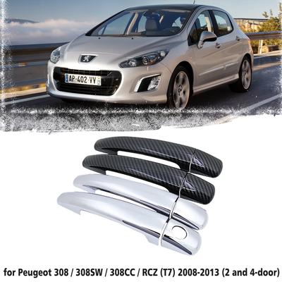 Black Carbon Fiber Car Handle Or ABS Chrome Door Handles Cover for Peugeot 308 T7 308SW SW CC RCZ 2008~2013 Car Accessories Cap