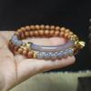 6mm Barbie Sandalwood Double Loop Bracelet, Gray Agate Half Bangle Bracelet, Lotus Pendant Wooden Jewelry