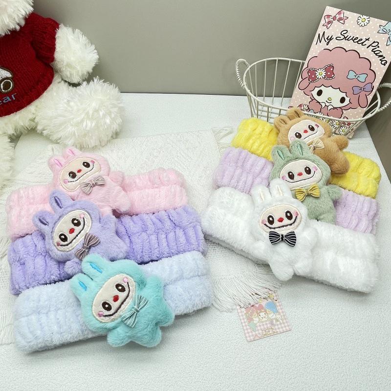 Cute Labubu Plush Ugly Doll Face-Washing Headband & Funny Hair Tie Set