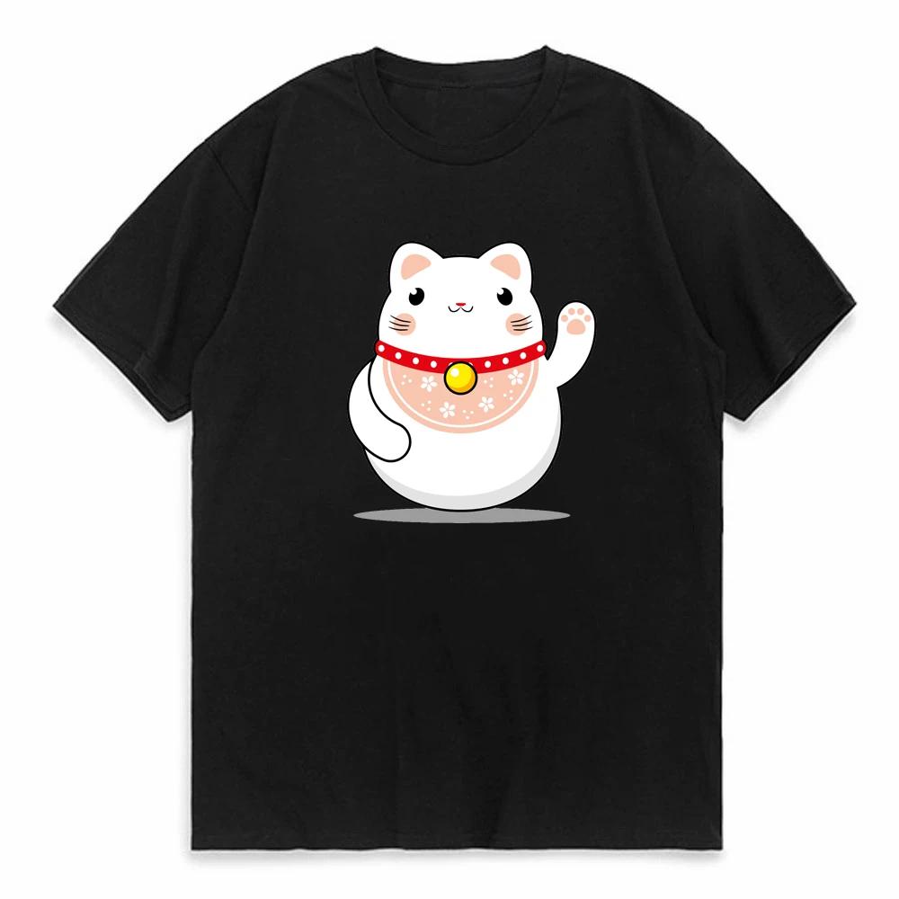Unisexeki Neko Print Unisex T Shirt ShortSleeved Personalize Summer Female TShirts Graphic Tees Japanese Lucky Cat Kawaii Tshirts
