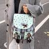 Sweet Bow Double Shoulder Bag Plaid Pattern Contrast Color Student Schoolbags Grid Pattern Star Print Mint Green Small Backpack