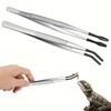 1pc Stainless Steel Reptile Feeding Tongs with Rubber Tips 10.6” Flat Curved Long Tweezers for Bearded Dragons Snakes Aquariums