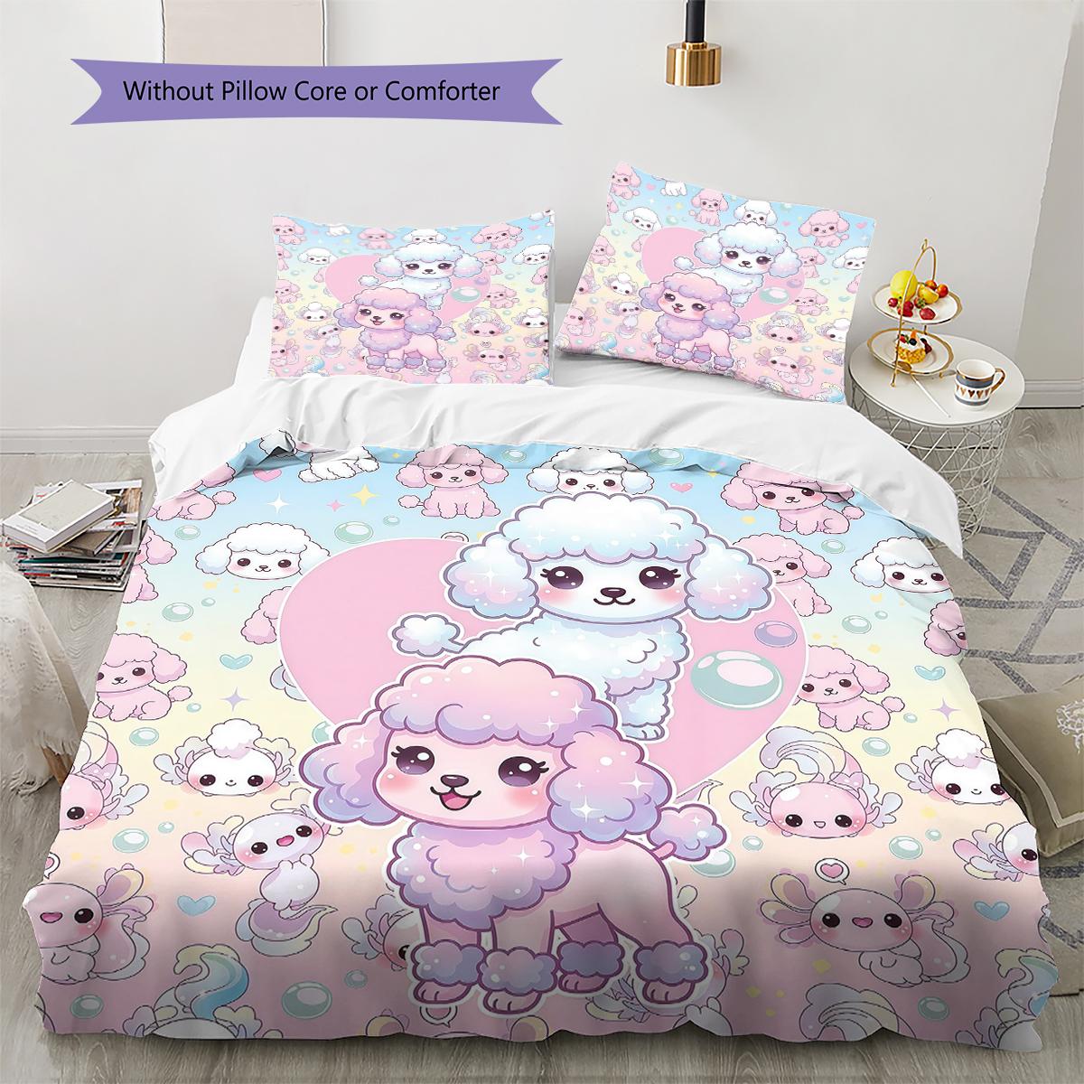 

Рожева постільна білизна з мультяшним візерунком цуценят, Комплект ковдри, Підковдра, Наволочка, Домашній подарунок на день народження (1 * підковдра + 2 * наволочка, без наповнювача) 135x200cm