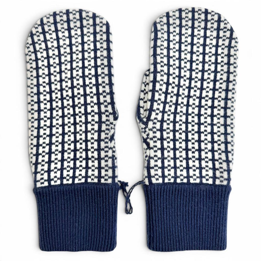 Excellent HERMES Hope Mitten H-pattern Knit Jacquard Gloves Navy Cashmere M Used