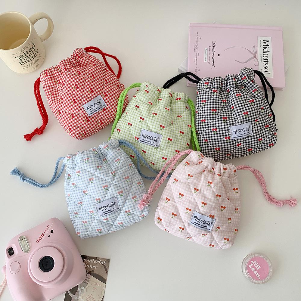 Korean Style Cherry Drawstring Pouch - Cute Bedroom Storage & Mini Travel Bag