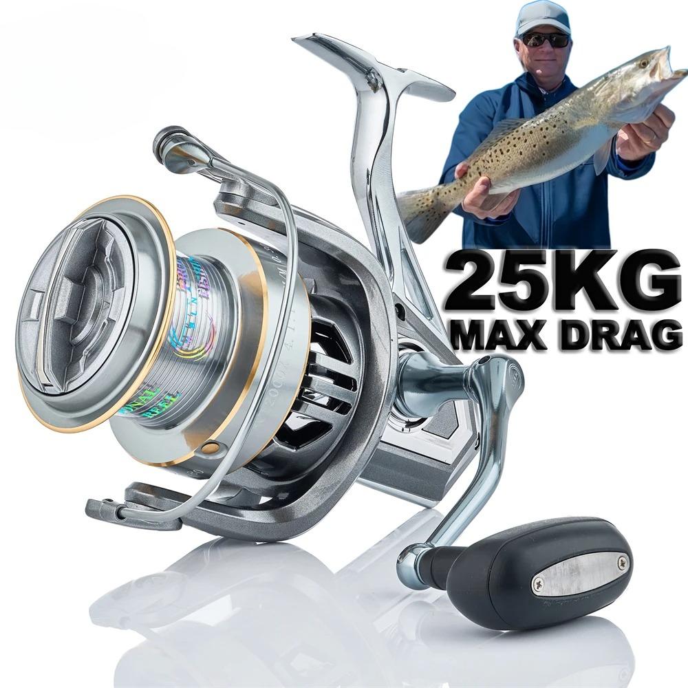 Carrete de Pesca Giratorio Portátil Todo Metal para Lanzar Señuelos Potencia Máxima 25 kg/55 lb Engranaje de Aleación Suave y Duradero Resistente al Agua y a la Corrosión