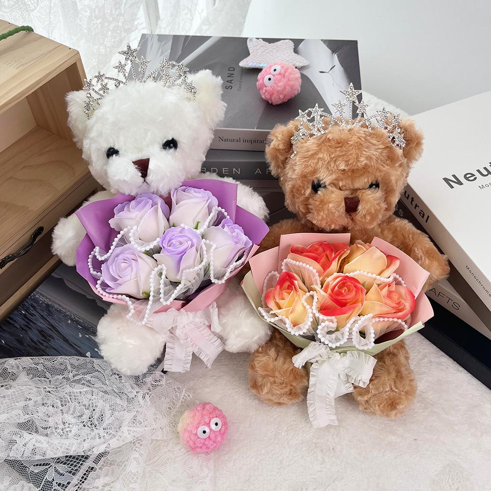 Teddy Bear with Soap Rose Bouquet Gift Box for Valentine's, Birthday, or 520 Day for Girlfriend