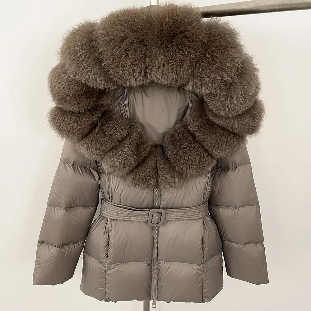 OFTBUY 2024 Jachetă albă din puf de rață, groasă, caldă, 90%, jachetă de iarnă pentru femei, cu guler de blană de raton naturală, cu glugă, casual