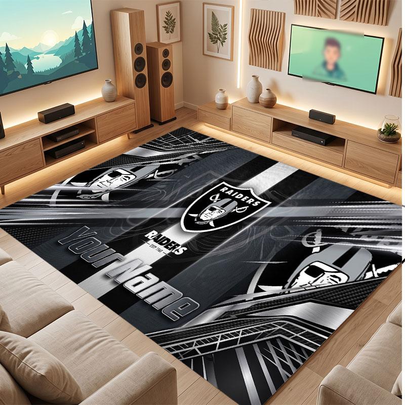 Tappeto in Cristallo Vellutato Personalizzato Las Vegas Raiders, Tappeto Morbido Antiscivolo con Testo Nome Personalizzato per Soggiorno Camera da Letto