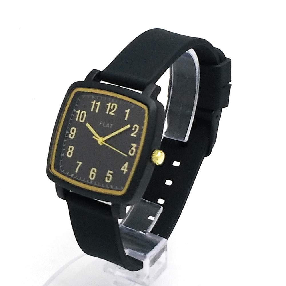 

[Follow] FLAT Square Rubber Band Watch N02219S-1 BK Women s Black