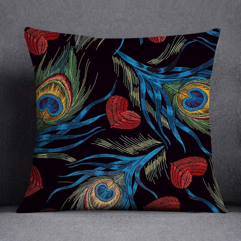 Dekorativní povlak na polštář se vzorem pavího peří Čtvercový povlak na polštář pro domácí kancelář Dekorativní povlak na polštář 45cm*45cm
