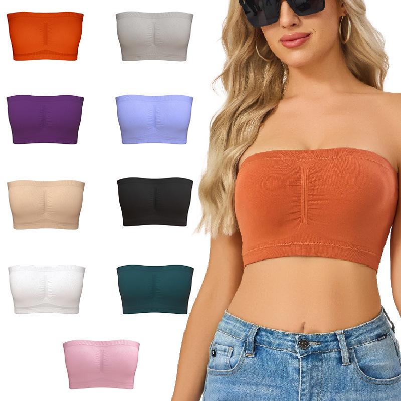 Women's Double Layer Strapless Bandeau Top with Removable Pads - One-Shoulder Bustier Style Invisible Underwear