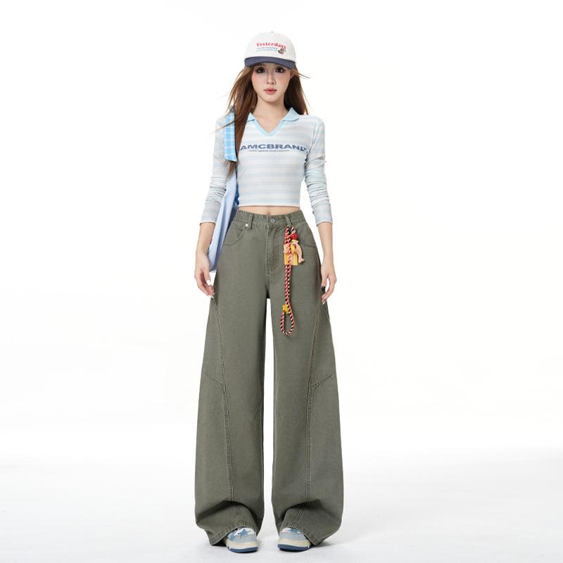Women s Beige Denim Overalls - Wide Leg, Loose Fit, Deconstructed Design for Spring and Autumn Extra Large