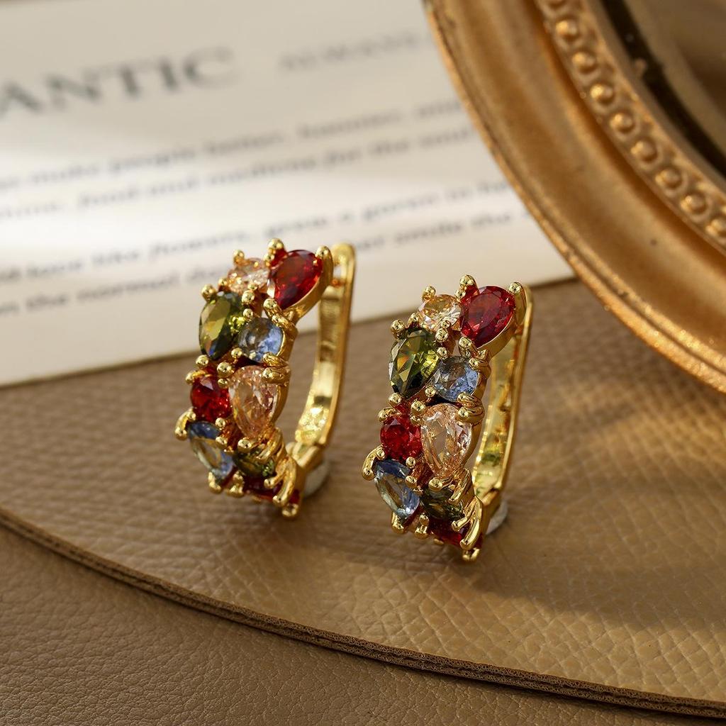 Seven-Color Zirconia U-Shaped Earrings: Luxury, Fashionable Design