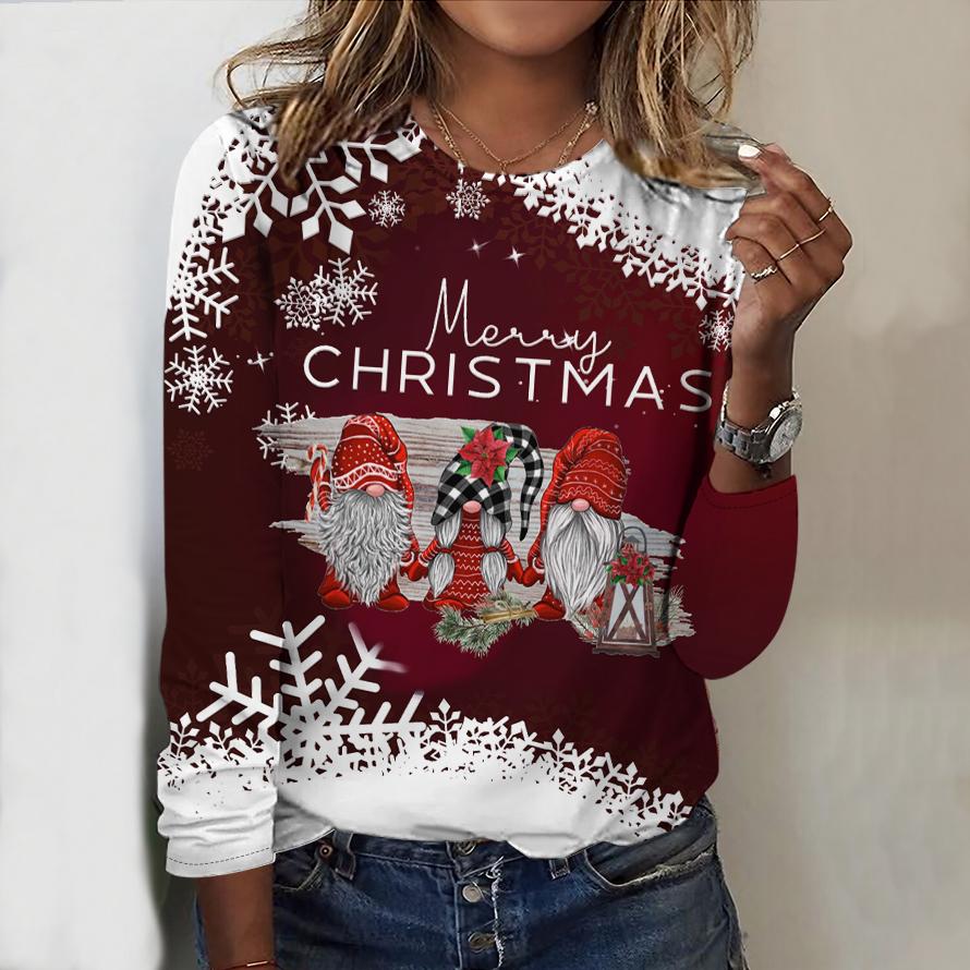 

Женский новый повседневный топ с круглым вырезом и длинным рукавом на осень-зиму 2025 года с 3D-рождественским узором. Идеальный подарок на Хэллоуин и Рождество. XS красный