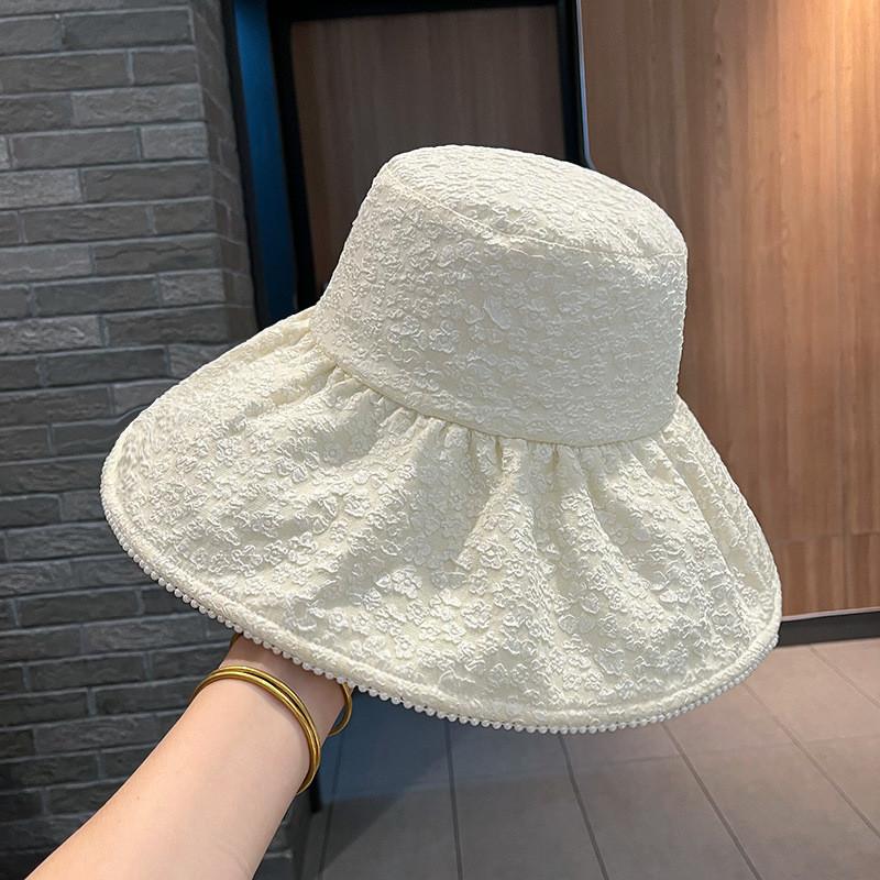 

Summer Beach Cap With Pearl Embroidery And Sun Protection For Women бежевий