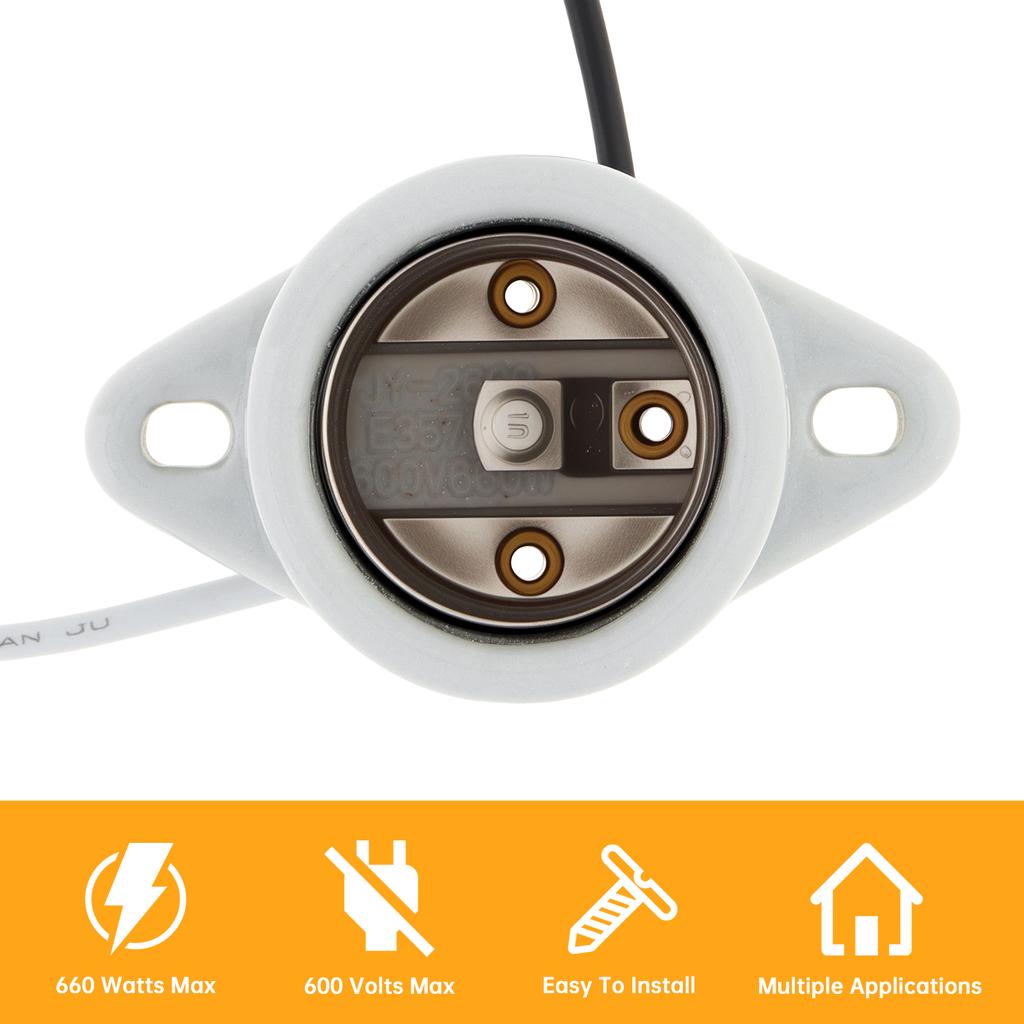 Porcelain E26 Keyless Lamp Socket Flange Mounting Surface Mount Heavy Duty Indoor Garage Closet Lighting