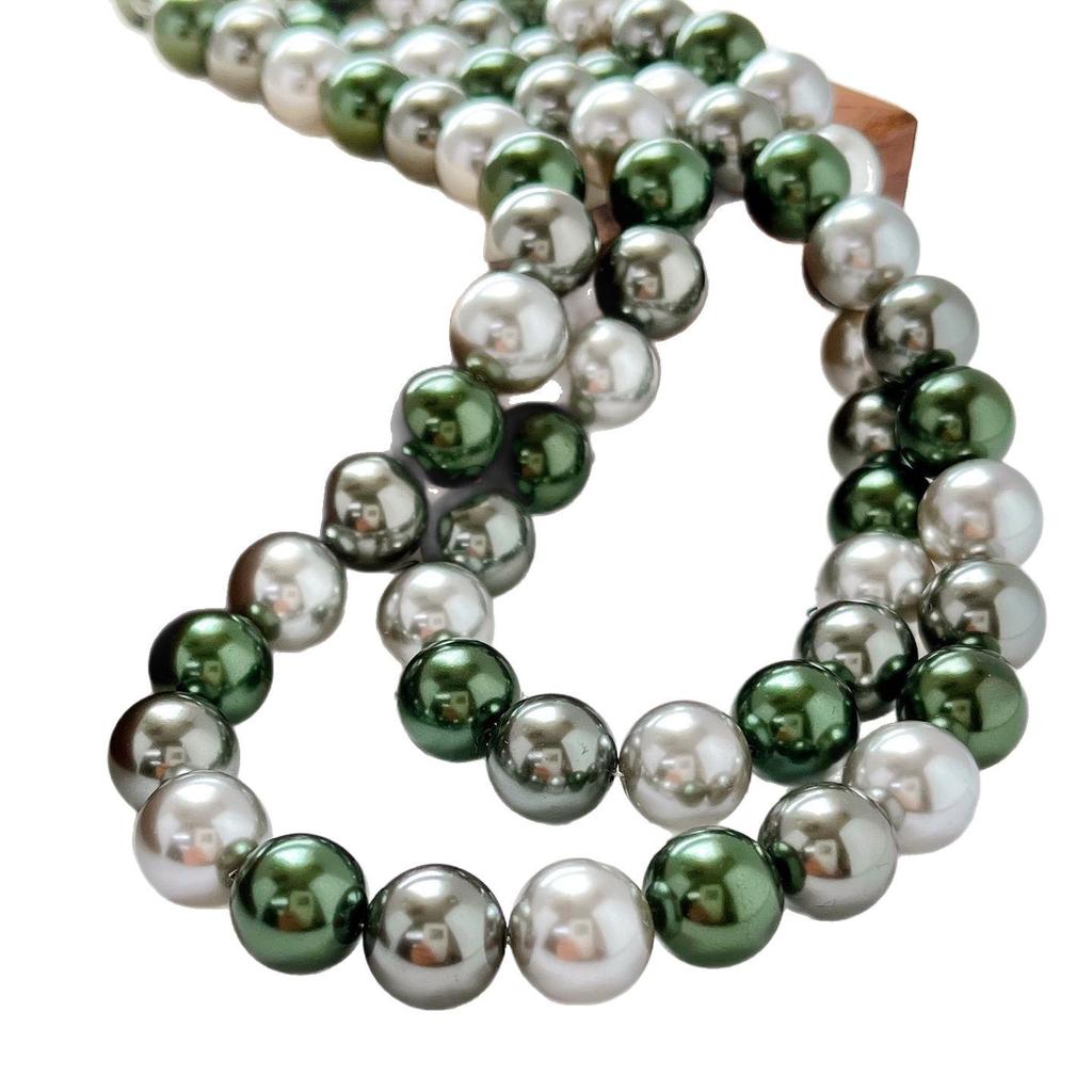 12Mm Large Granular Dark Night Black Malachite Green Mixed Color Highlight High Quality Artificial Crystal Pearl Necklace Clavicle Chain