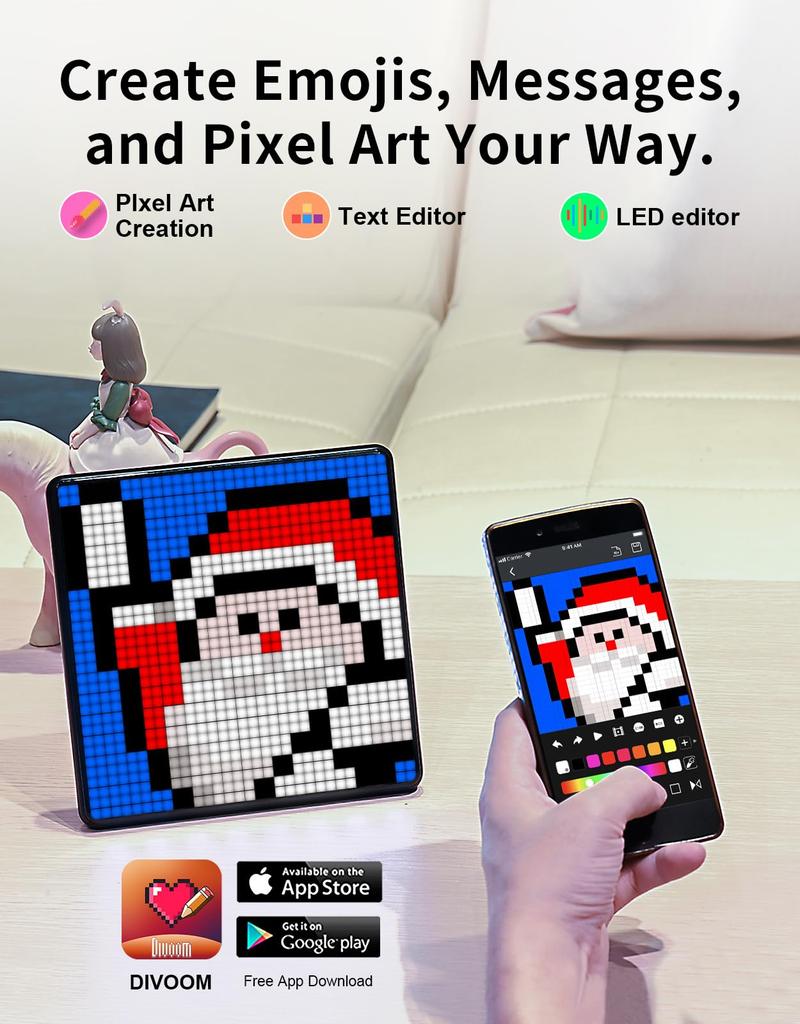 Divoom Pixoo-Max Pixel Display App Mobile Phone Control Display 32 x 32 Programmable LED Screen with Bluetooth Home Decor Business Advertising