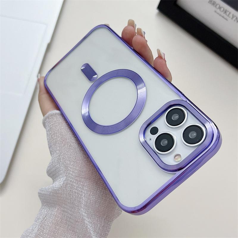 Applicable to iPhone17ProMax Gold Shield Apple 16Pro Electroplating Mobile Phone Case Transparent 15 Magnetic 14 Soft