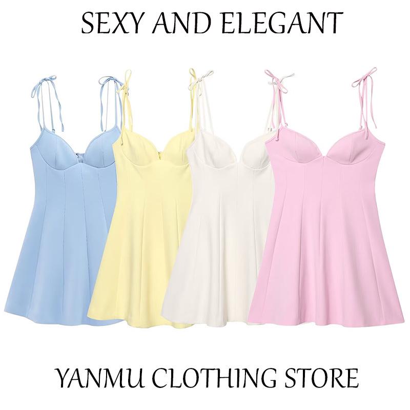 

2025 Spring Blue Backless Bow-Accent Dress - European & American Style for Summer Extra Small світло-синій колір