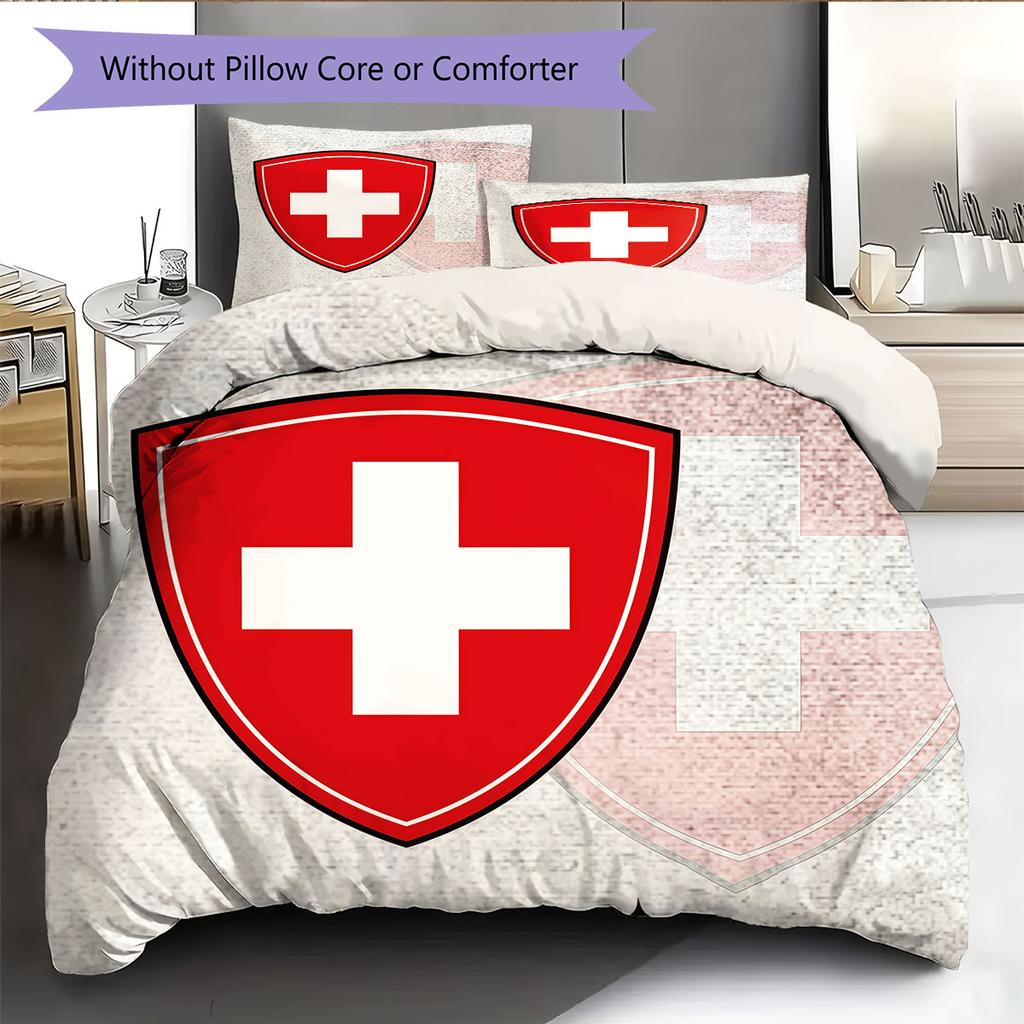 Schweiz Fußball Nationalmuster Bettwäsche Heimdekoration Geburtstagsgeschenk (1 Bettbezug + 2 Kissenbezüge, ohne Füllung),Fanartikel.