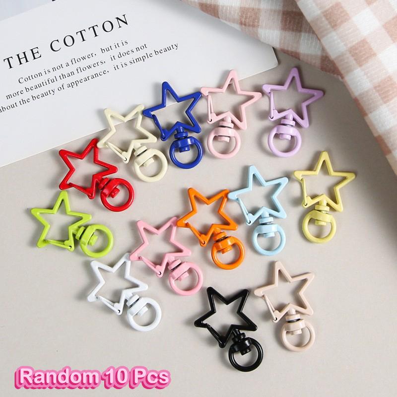 10Pcs Metal Colorful Five-Pointed Star Keychain Keyring Hooks With Lobster Clasp For Diy Craft Jewelry Making Keychain Supplies