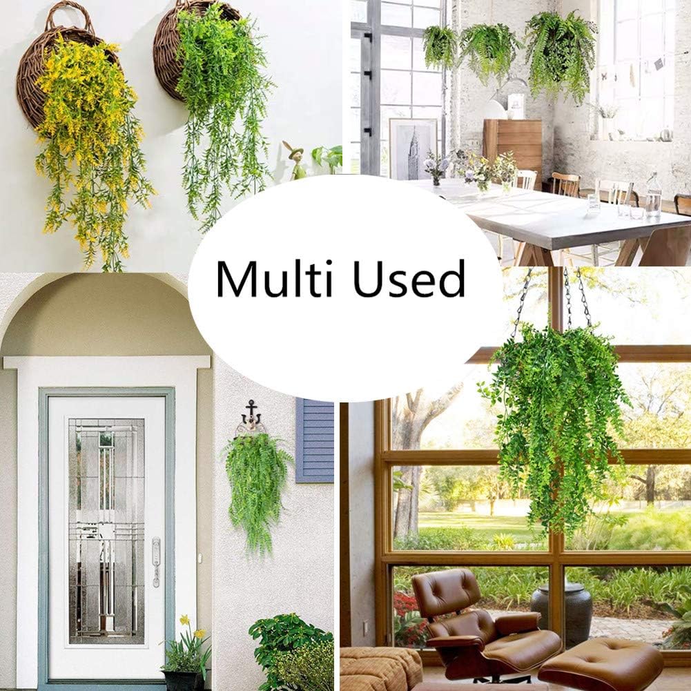 2PCS Fake Fern Artificial Hanging Ferns Faux Hanging Greenery Plant UV Resistant Plastic Plants for Wall, Wedding Party, Holiday