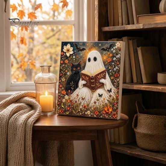 Halloween Room Decoration Faux Pearl Art DIY Kit, Spooky Cute 3D Beads Painting Crafts Stress Relief Project for Adults Beginners, Seasonal Wall with