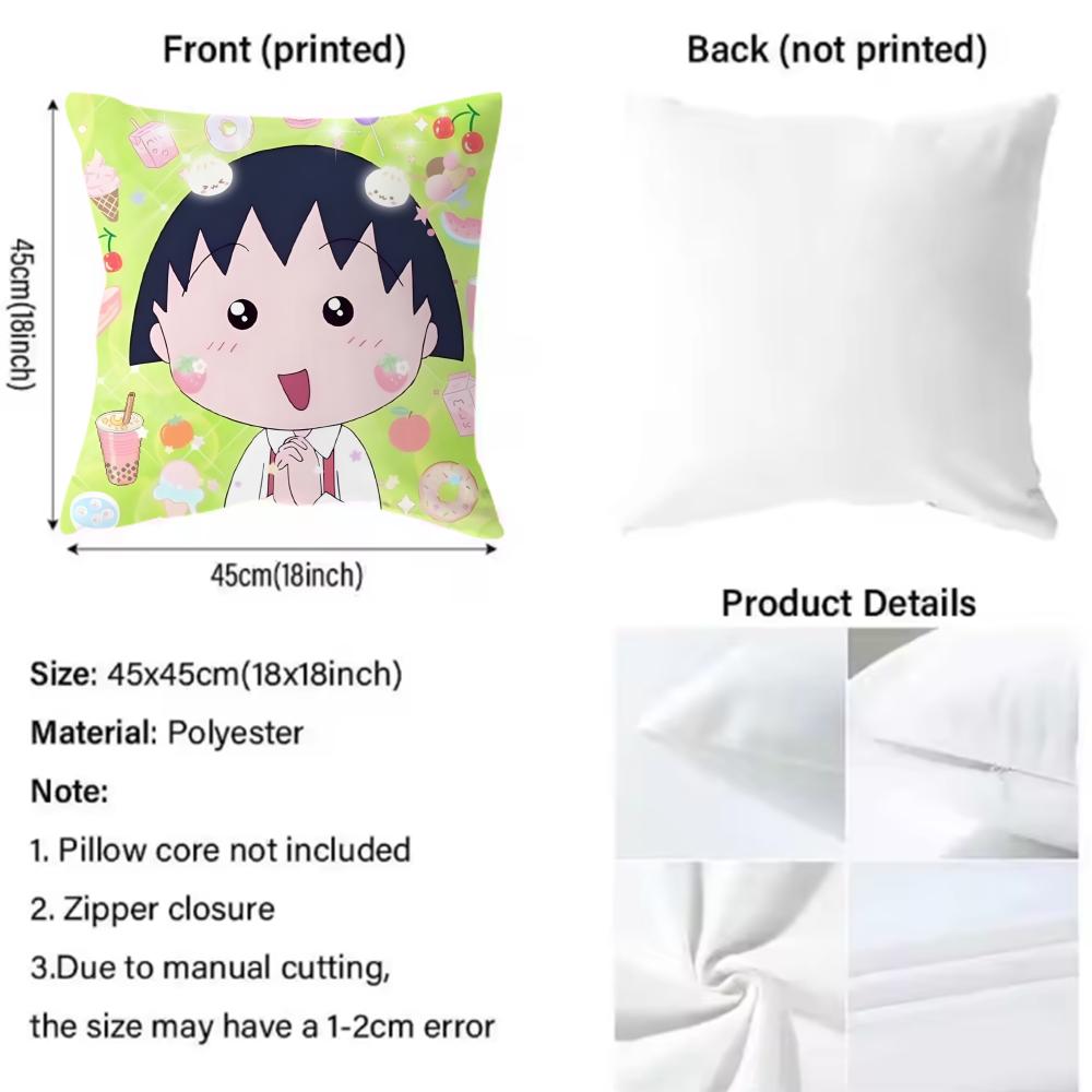 Poszewka na poduszkę Anime C-Chibi Maruko-chanS Wygodna Dwustronna Poszewka Idealna do Samochodu Sofy Sypialni i Nie Tylko
