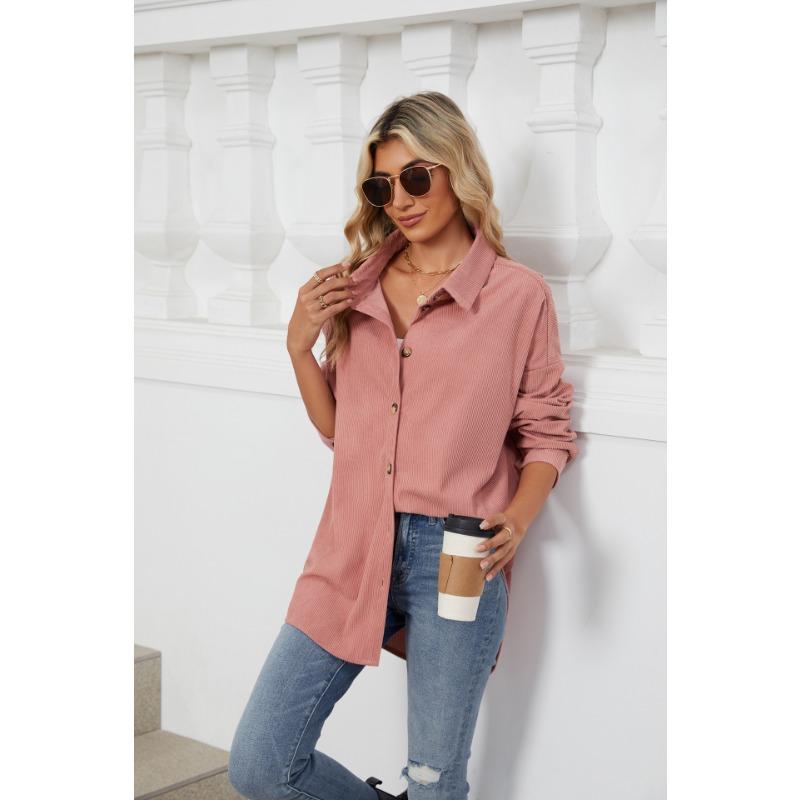 Spring and Autumn Women's Solid Colour Lapel Button Long Sleeve Loose Shirt Jacket