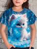Fun Girl T-shirt Summer Short Sleeved Top Cartoon Animal Cat 3D Printing 2025 Girl Clothing