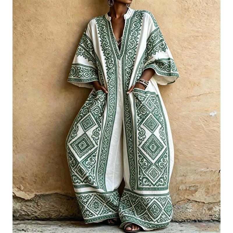 2026 Bohemian Jumpsuit With Pockets Loose Wide Leg Romper Women Streetwear