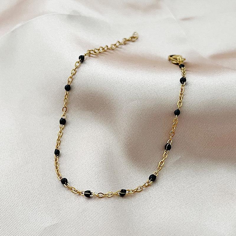 Gold Purple Beaded Chain Bracelet – Dainty Enamel Bead Minimalist Jewelry, Sweet Everyday Gift for Women