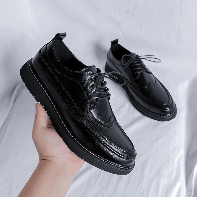 

Черные мужские кожаные туфли Brock, мужская корейская версия, повседневные кожаные туфли в стиле британского ретро, летние туфли 25839-R 38 чёрный