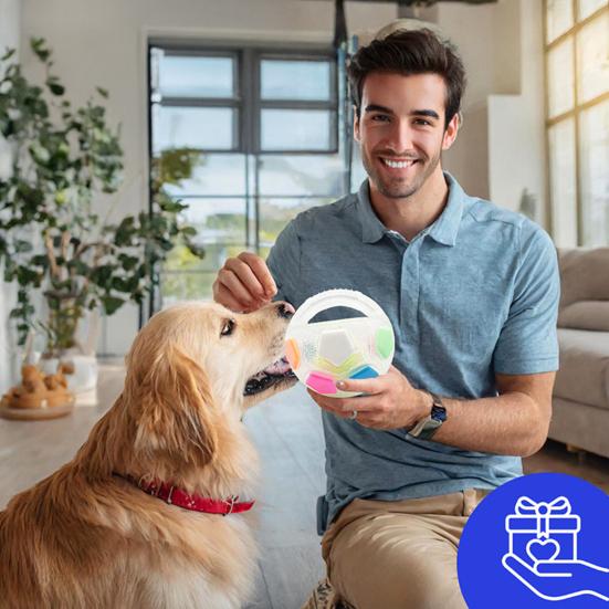 Dog Ball with Handle Squeaky Interactive Fetch Ball Rubber Pet Football Calming Ball Floating Water Toy for Training Breed Dogs Aggressive Chewers