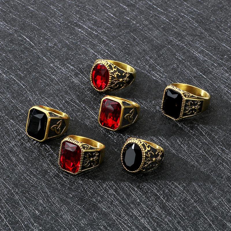 Source Retro Viking Jewelry, Palace Style Luxury Gemstone Engraved Stainless Steel Men'S Ring
