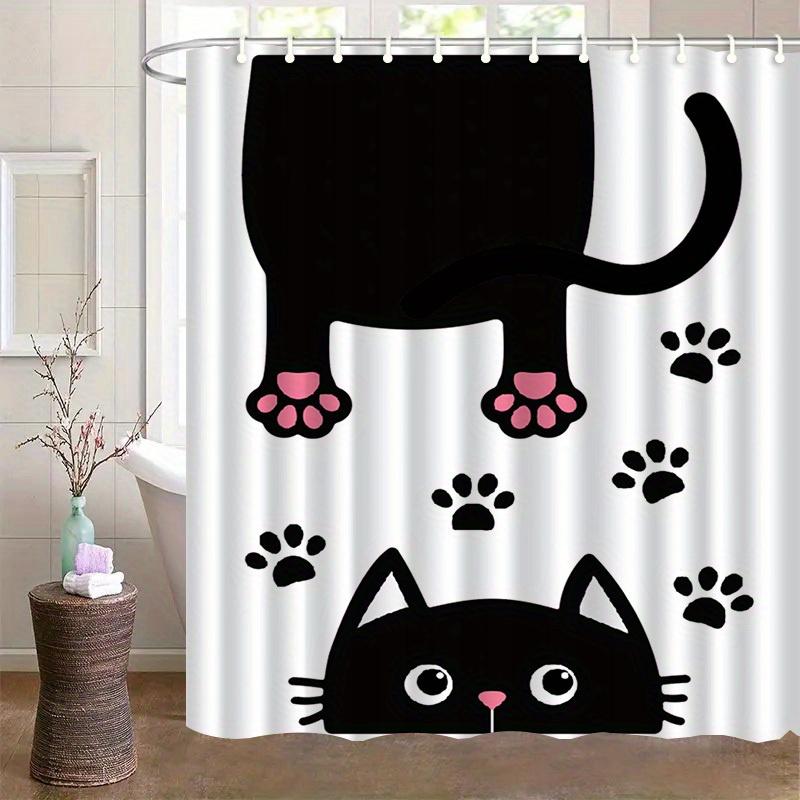 1pc Kitten paw print shower curtain - made of polyester, machine washable, suitable for bathroom decor.