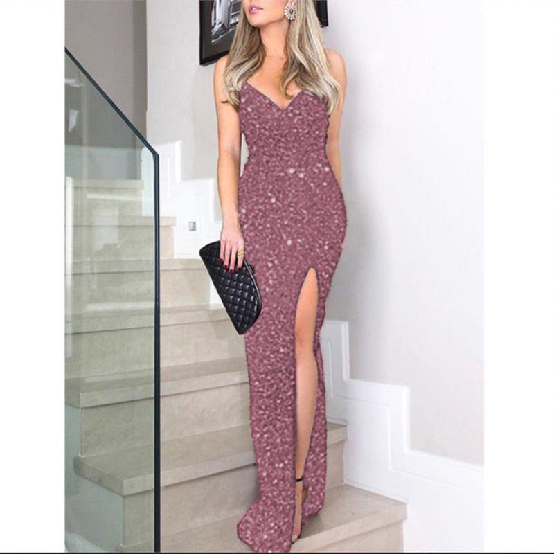 Women's Bronzing Sexy High Waist Dress Skirt V-neck Brace Dress Sexy V-neck Evening Dress