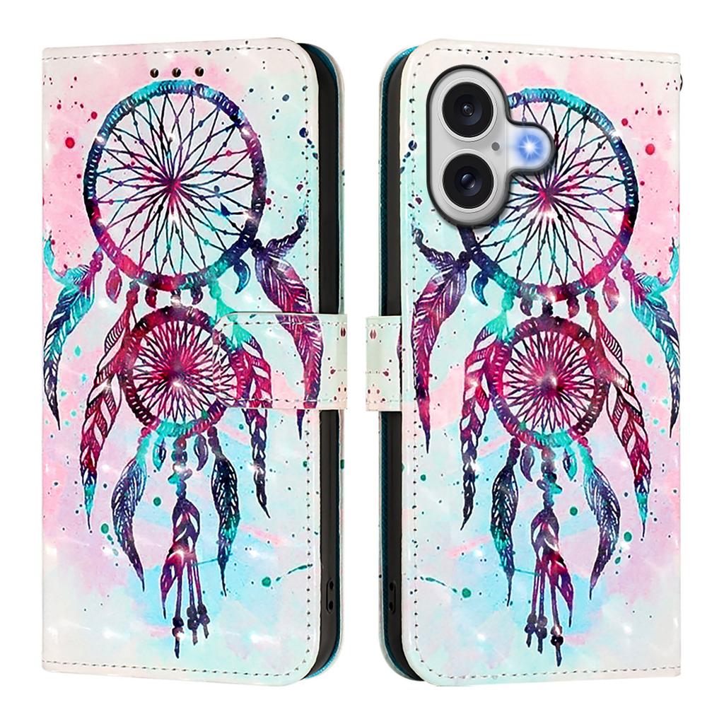 For iPhone 17 Leather Case Pattern Printing Wallet Stand Mobile Cover with Strap