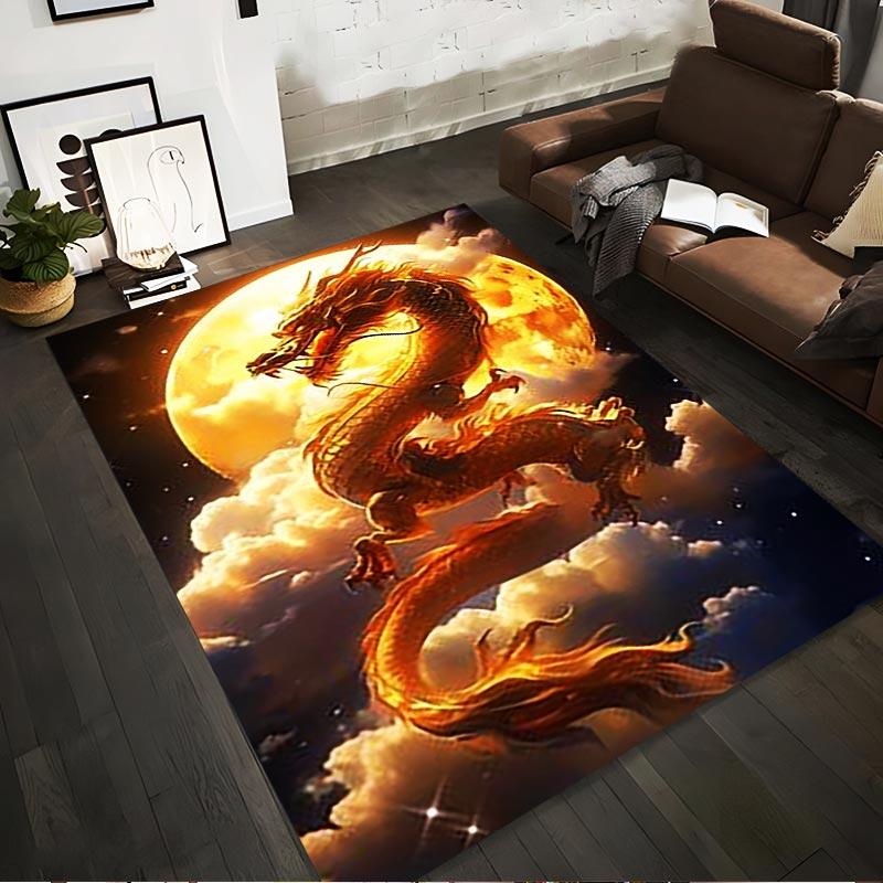 

Golden Dragon with Moon and Clouds Fantasy Art Rug Decor Suitable for use as an anti-slip for living room bedroom sofas 40x60cm( 15x23in )