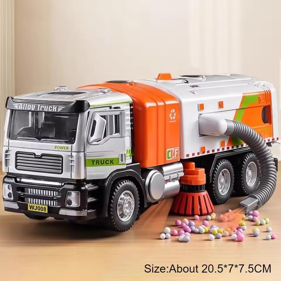 1:50 Electric Vacuum Cleaner Sweeper Garbage Truck Model Toy Alloy Diecast Light Sound Engineering Vehicle Gifts for Children