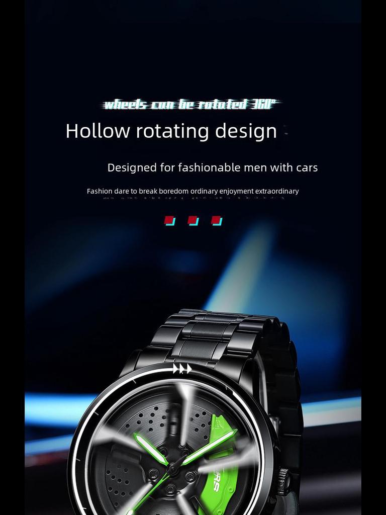 SVJ Ceas de mână pentru bărbați dintr-o bucată, inspirat de roata de mașină RS7, cu cuarț hidraulic 3D gol