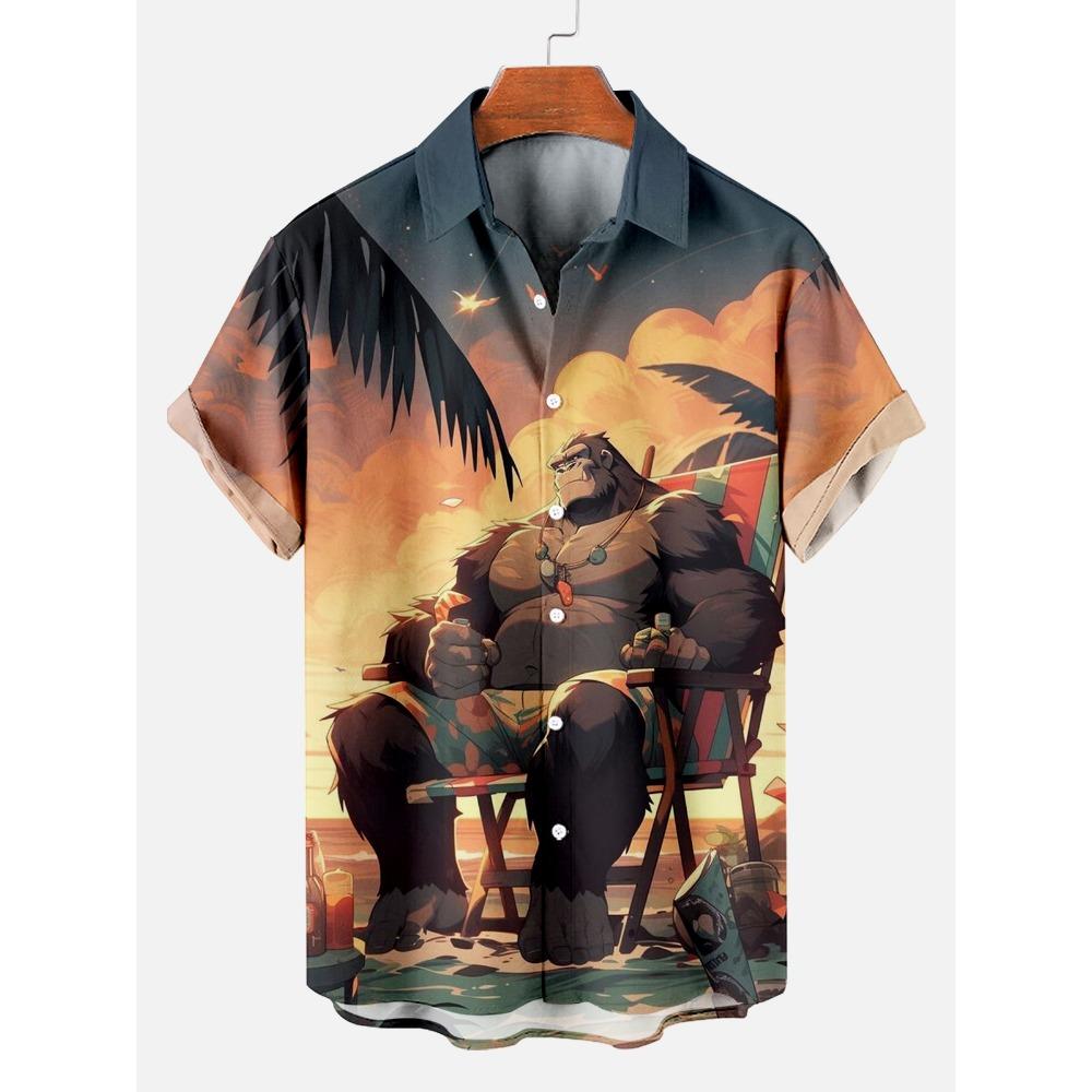 Vintage Gorilla Monster Men's Hawaiian shirts 3D Print Men's Summer Loose Beach Oversize Short-sleeved Top Men's Shirts For boy