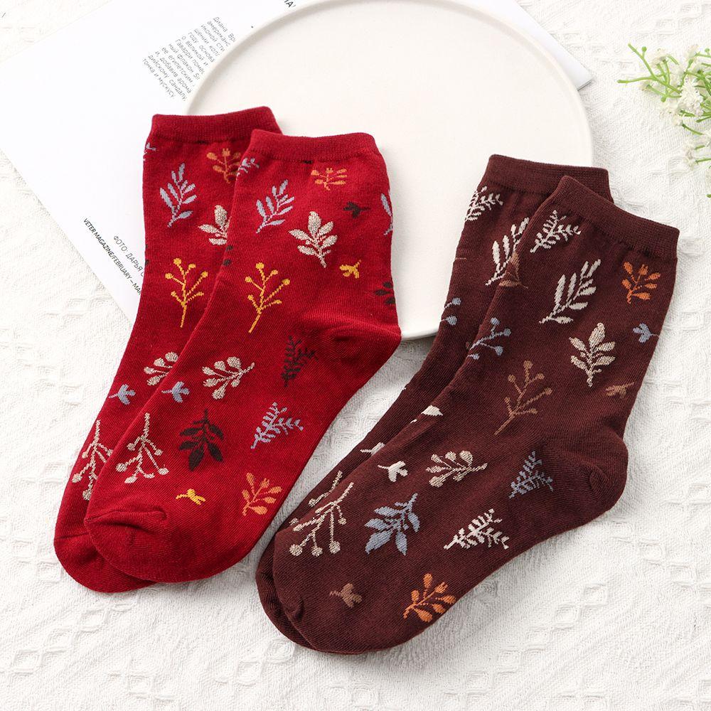 Socks Seamless Pure Cotton Sock Maple Leaf Warm Socks Japanese Style Print Socks Sleeping Hosiery