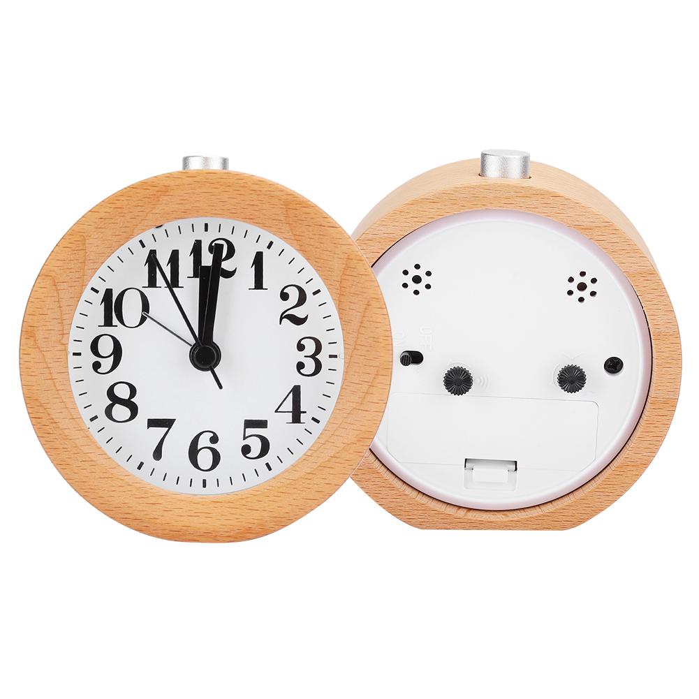 Beech Wooden Mute Silent Alarm Clock No Ticking for Home Office Desk Bedroom with LED Night