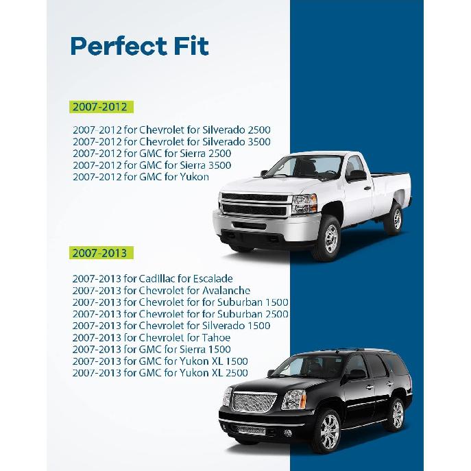LUJUNTEC Klamka zewnętrzna drzwi - Pasażera z przodu po prawej stronie, Chromowana, Bezpośredni zamiennik dla 2007-2013 dla Cadillac dla Escalade, 2007-2013 dla GMC dla